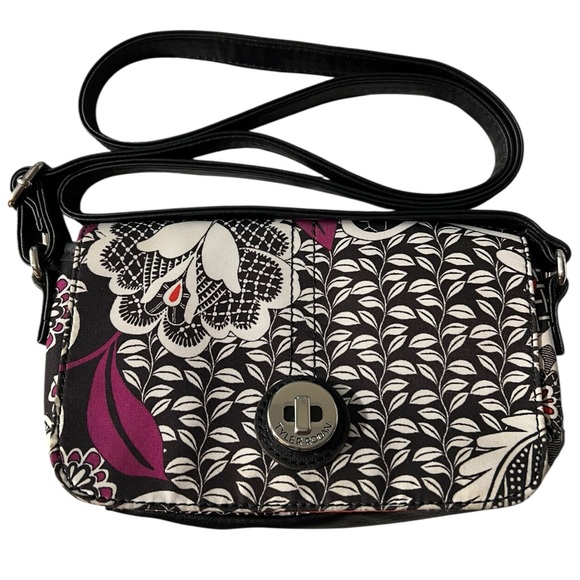 Tyler Rodan Floral Black and White Crossbody Bag with Purple & Orange Accents - Picture 1 of 16